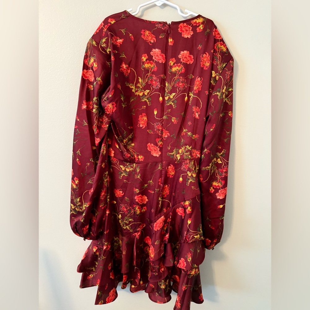 Cinq A Sept Floral Long Sleeve Satin Dress - Picture 2 of 4
